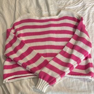 Striped Pink and White Women's Aerie Sweater